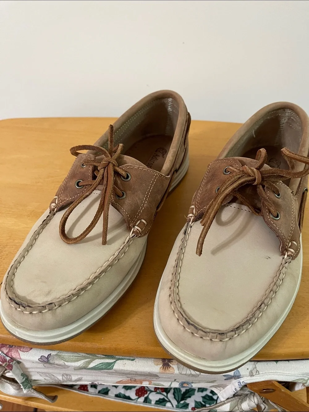 Adirondack Two-Tone Tan & Beige Leather Boat Shoes